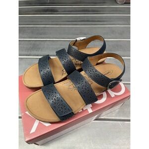 Aetrex Lilly Cutout Sandals Womens 12 Navy Leather Straps